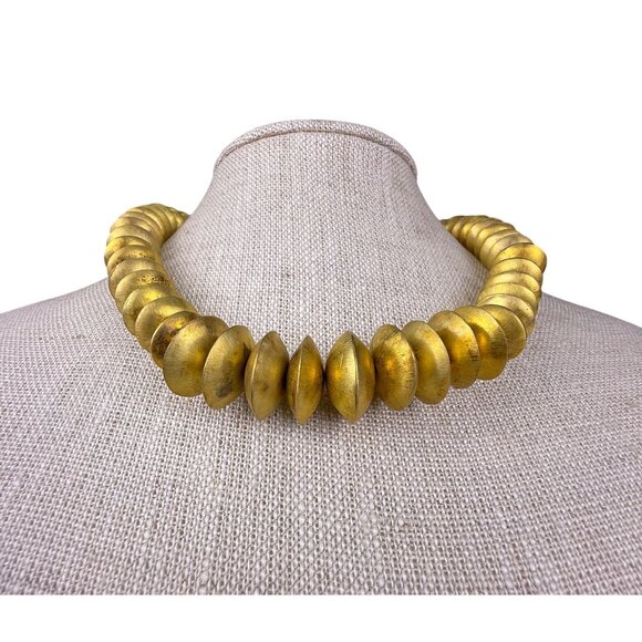 Handcrafted Gold Tone Brass Statement Necklace 15-Inch Collar Marcas 950 Marked - Picture 2 of 5